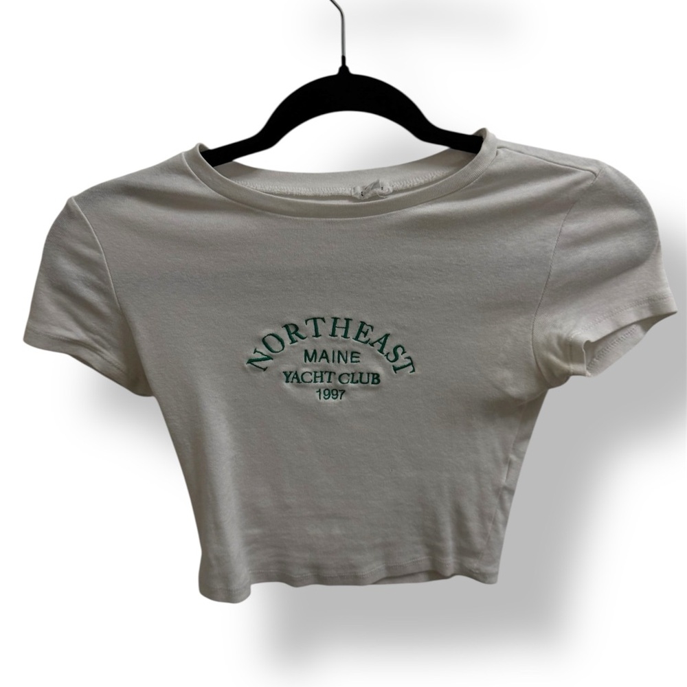 Garage White Cropped Fitted T-Shirt